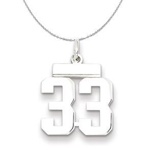 Silver, Athletic Collection Medium Polished Number 33 Necklace - 16 In